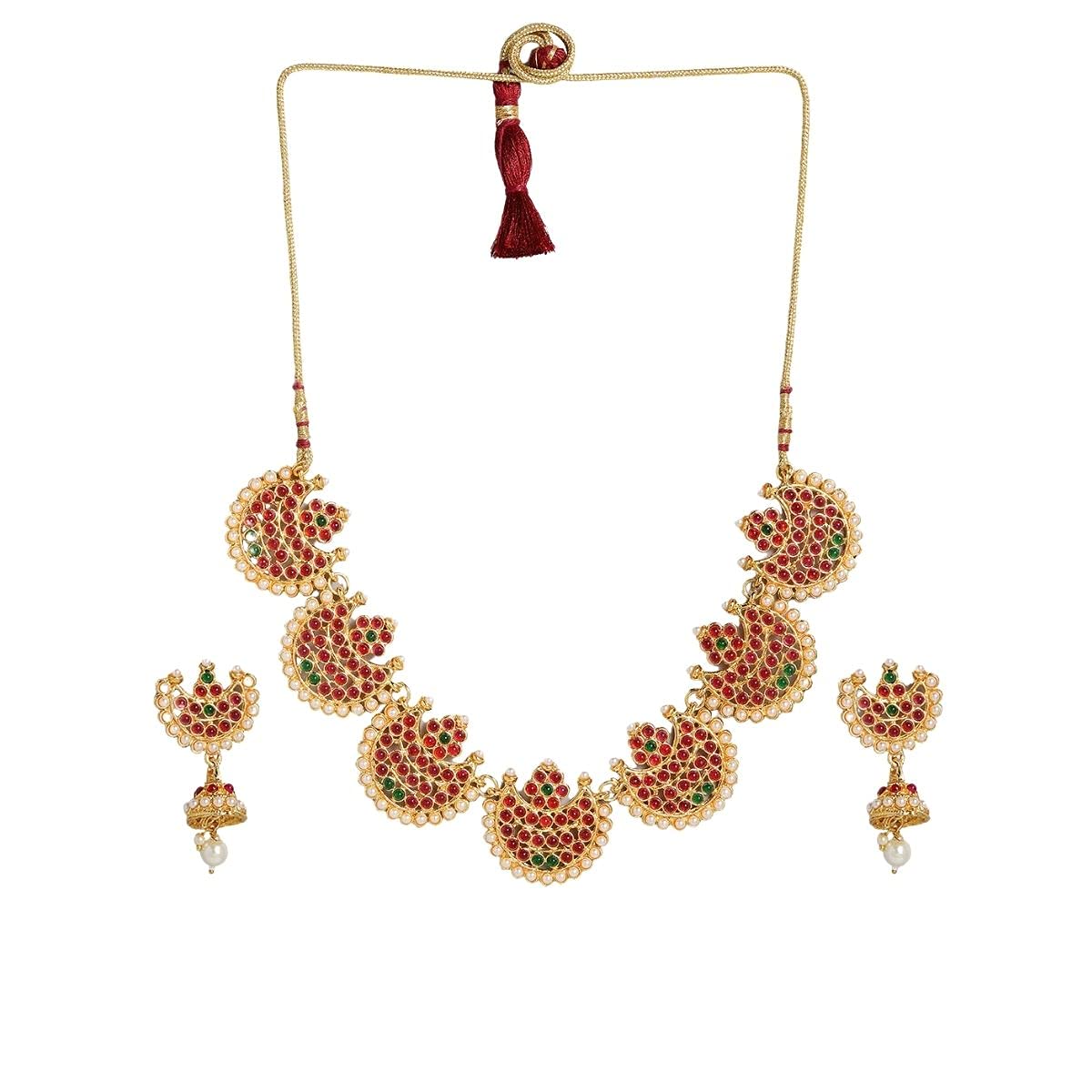 ACCESSHER Gold toned temple style ruby emrald Jewellery set for women/choker necklace for women and girls/oxidised necklace/pearl necklace set (B09HKR69Y3) Amazon Price History, Amazon Price Tracker