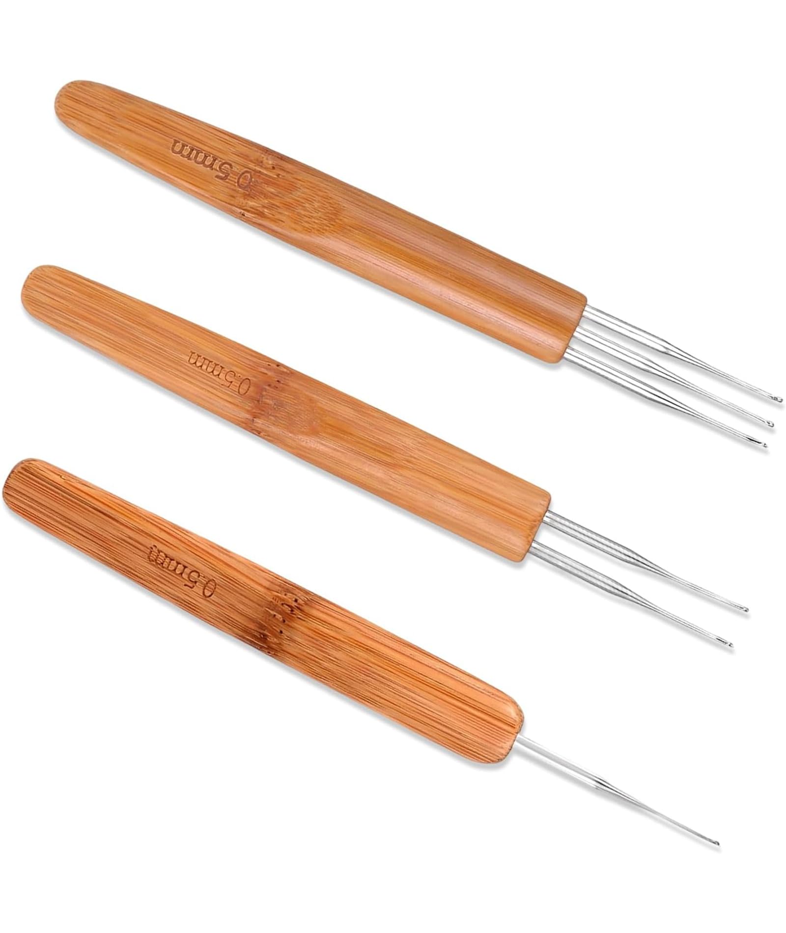 3PCS Hair Crochet Hook, Crochet Hooks Set, Bamboo Crochet Hooks, Dreadlocks Knitting Tools for Braiding and Styling, Ergonomic Design with Lightweight Construction-image-4
