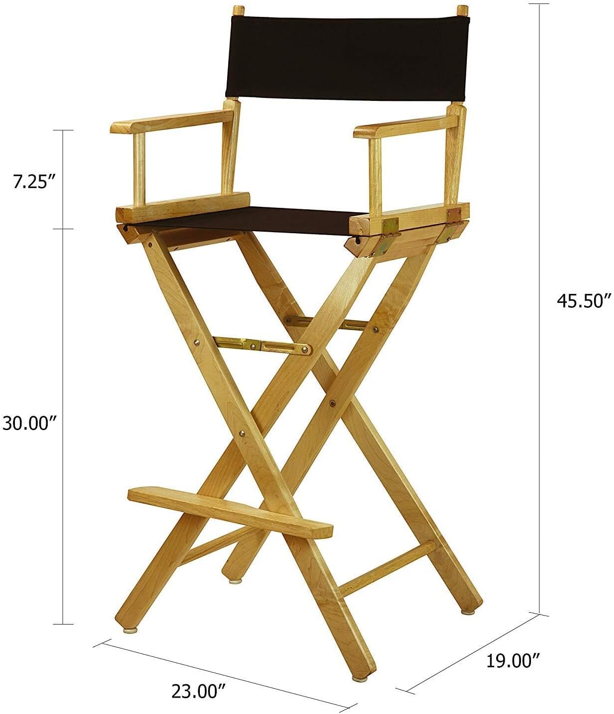 30" Director's Chair with Solid Wood Frame & Black Canvas, 19" x 23" x 45.5", Foldable Portable Chair with Removable Footrest for Versatile Use