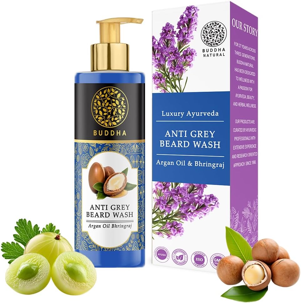 Buddha Natural Grey Hair Beard Wash (120ml) - Ayush Certified - Restores Natural Black Beard Hair & Gives Softer, Shiny, Thicker Beard | Chemical-Free, No Side-Effects