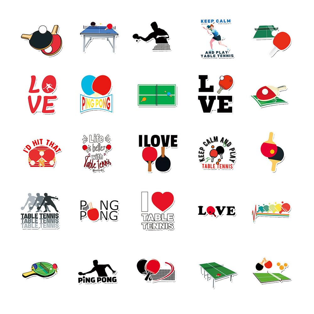Playful Table Tennis Vinyl Stickers, 50 PCS Waterproof Cartoon Sport Icon Decals for Laptops Scrapbooking, Journals - Image 2