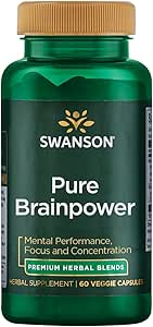 Swanson Pure Brainpower Brain Health Cognitive Memory Focus Support Brain-Derived Neurotrophic Factor (BDNF) Herbal Supplement (Ginkgo Biloba, Bacopa Monnieri) 60 Veggie Capsules (Veg Caps) Vegan