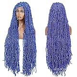 sedittyhair Colorful Locs Wigs 36 Inches Full Double Lace Square Knotless Dreadlock Braiding Wig with Baby Hair for Black Women Synthetic Lace Frontal Long Cornrow Box Braided Wigs Blue Color
