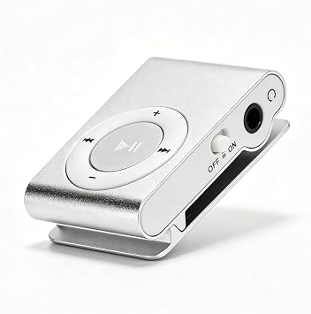Mini MP3 Player, Portable Digital Music Media Player, Mini MP3 with Back Clip, Player with Earphone and USB Cable, up to 5H Playing Time, Support Memory Card Silver