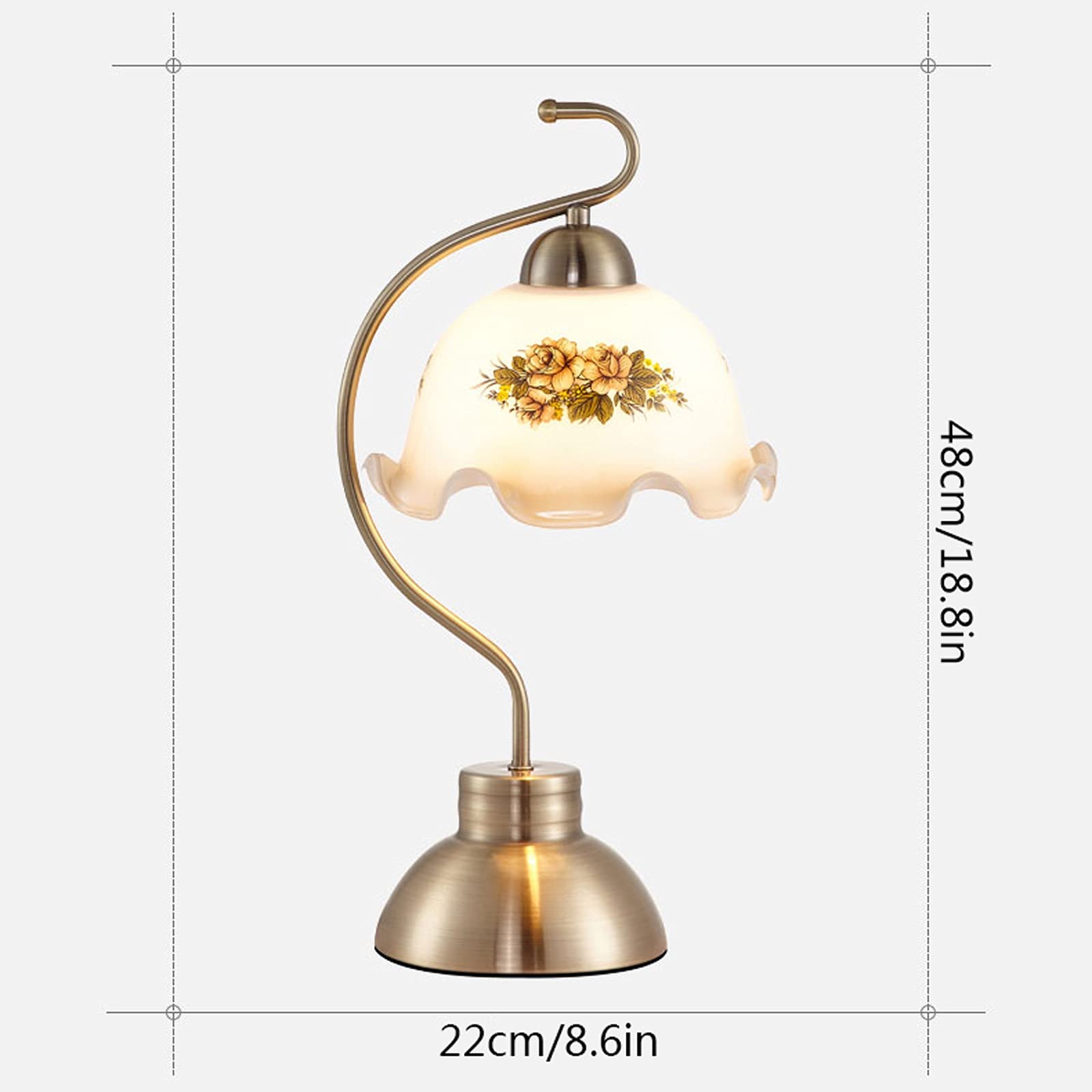Schreibtischlampe Vintage Schlafzimmer Nachttischlampe Dimmable LED Schreibtischlampe Kreative Land Stil Studierende Schreibtischlampe mit Blumenmuster Glaslampenschirm Lesetischlampe ( Size : Remote
