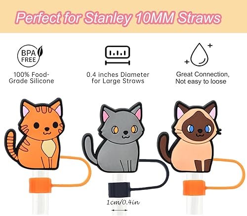 Miniatura 2 de Fundas de popote de silicona para gatos compatibles con Stanley 20 de 30 y 40 onzas, tapas de popote para vaso Stanley de 40 onzas con asa, 6