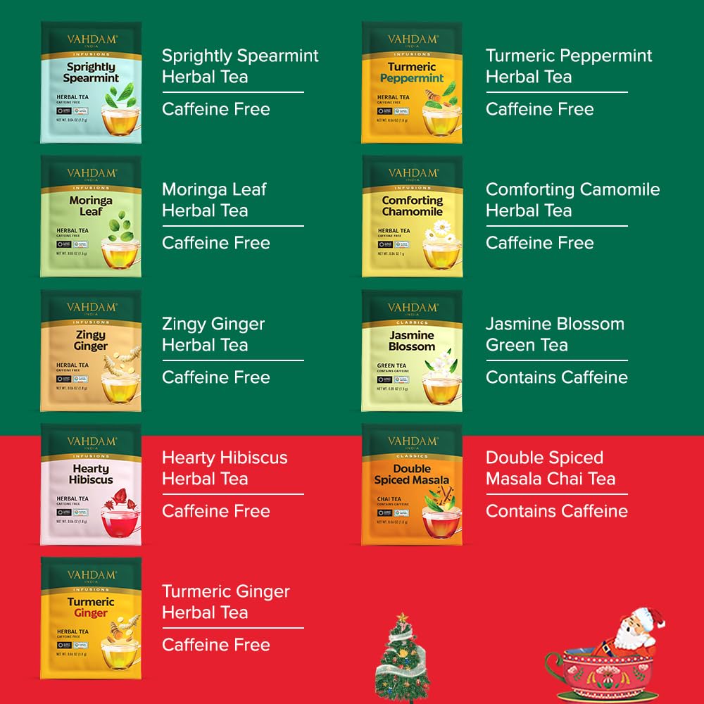 VAHDAM Coffret Thé De Noël 2025 | 9 Uniques Saveurs, 45 Sachets – Coffret De Fête Exclusif | Cadeaux De Pour Femmes Et Hommes | Cadeaux De Thé De Noël 2025