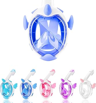 Kids Snorkel Mask Full Face,Snorkeling Gear for Kids 4-16 with Camera Mount, 180 Degree Panoramic View Snorkeling Set Anti-Fog Anti-Leak