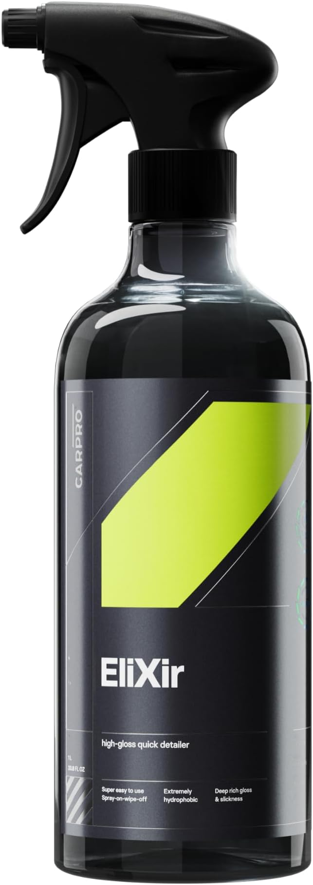 CARPRO Elixir Quick Detailer with Sprayer - Quick Detail Provides a Fast Layer of Depth, Gloss, and Hydrophobic Energy - Liter (34oz)