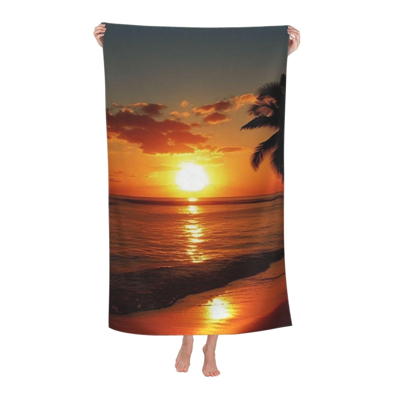 HLBSDM Sunset Ocean Sea Tropical Beach Towel 52 x 32 in Vacation Essentials Quick Dry Sand Free Pool Swim Towel Super Absorbent Bath Towels Oversized Gym Towels Travel Blanket Gift