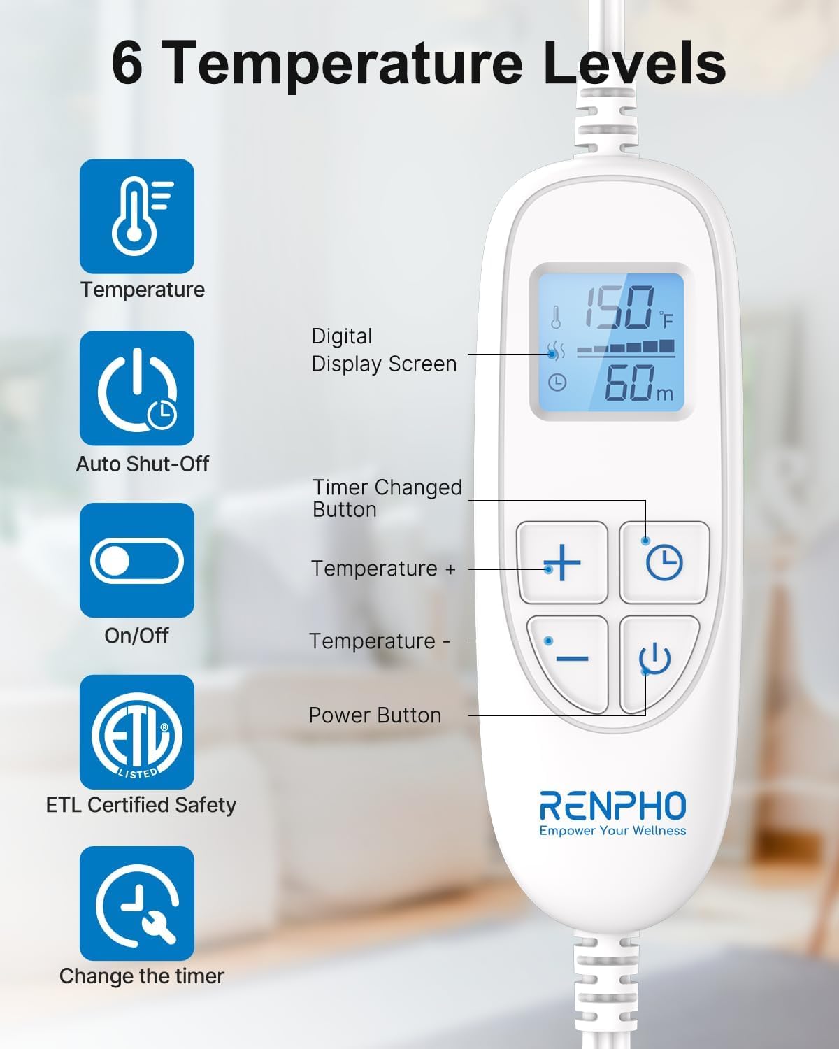 RENPHO Valentines Day Gifts for Her Him, Heating Pad for Neck and Shoulders and Back, Birthday Gifts for Women Men, FSA Eligible HSA Store, 24"x33" Weighted Electric Heat Pad, ETL Certified, Blue