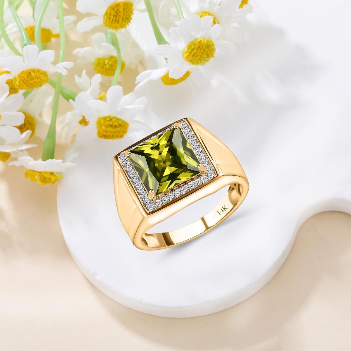 Gemstone Men Ring 8mm Square Cut Birthstone Ring for Men in 10K 14K 18K with 0.3cttw Real Diamond Solid Gold Promise Rings (I2-I3 Clarity) - Image 2