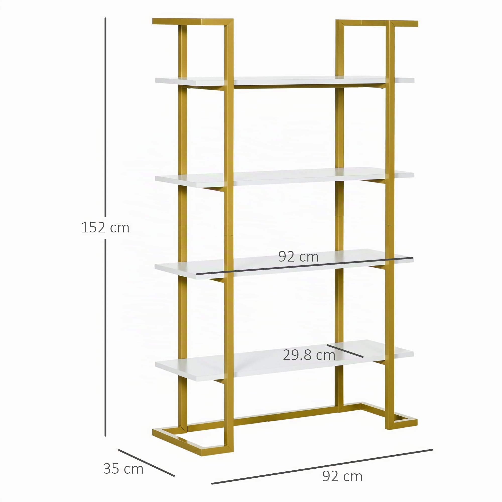 HOMCOM Mobile Libreria a 4 Livelli Rialzato 92x35x152cm Bianco e Oro