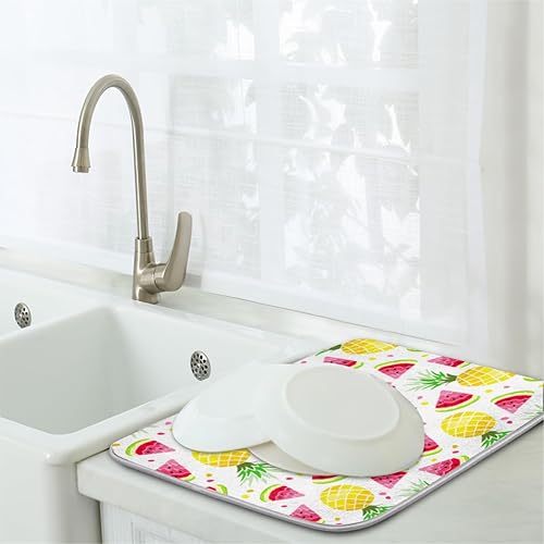 Miniatura 7 de Pineapple Watermelon Print Dish Drying Mat 16x18 Inch Absorbent Reversible Microfiber Dish for Kitchen Coffee Bar Countertop