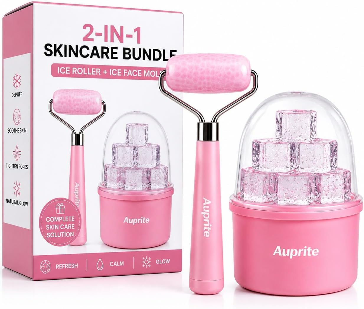 Ice Roller & Face Ice Mold Set, 2-in-1 Facial Cooling Massage Tools