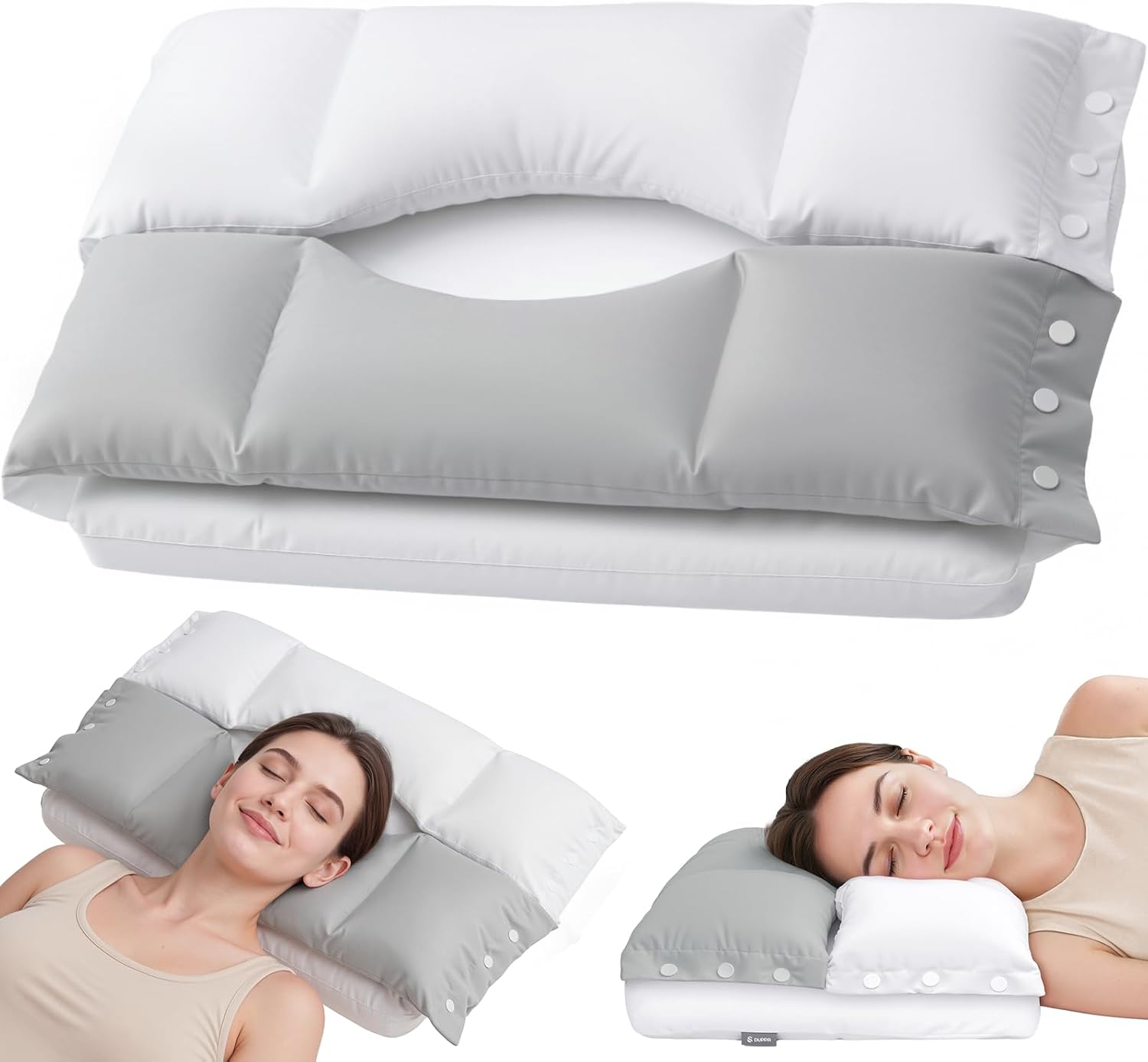 Cervical Neck Pillow with Dual Support Zones for Customizable Support, Memory Foam O-Shaped Ear Piercing Pillow for Ear Pressure Relief, Bed Pillow for Back, Stomach, Side Sleepers, Soft Cover