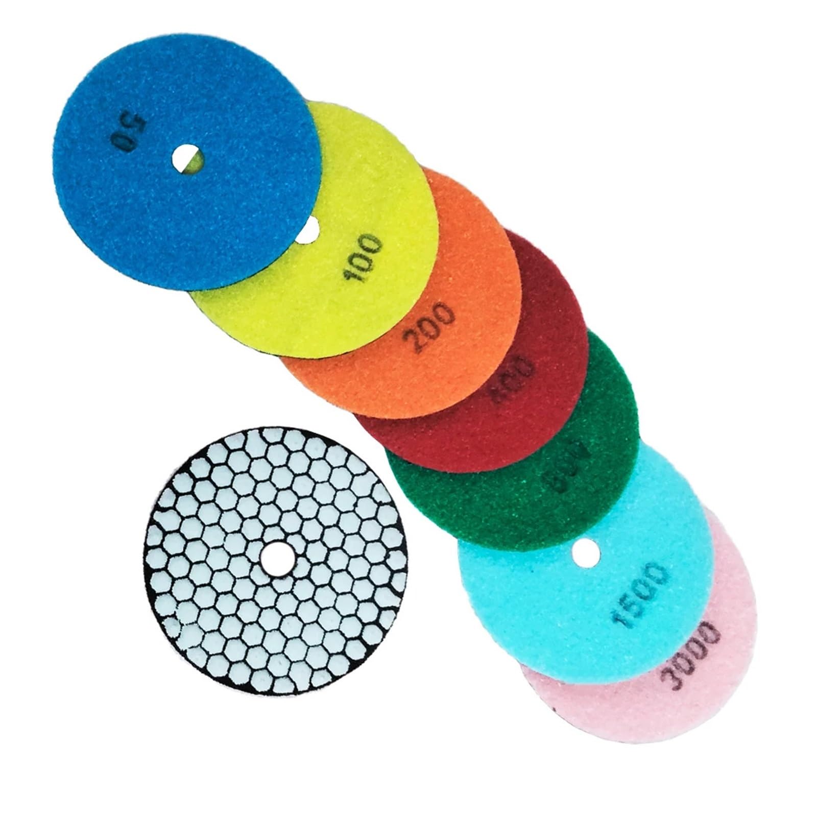 Diamentowe podkładki polerskie, 3-4 cale, żywica diamentowa, 7-ziarnista, polerowanie na sucho, gąbka, 10 sztuk, do granitu, marmuru, kamienia, ceramiki(7step and Backer Pad,3 inches)