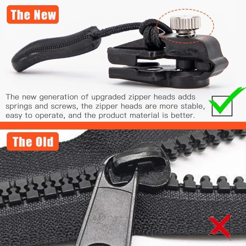 SEMITO Zipper Repair Kit, Instant Zipper Sliders with Nylon Pull Tabs Cords, Replacement Plastic Zipper Pull for Sliding Teeth, Universal Screw Fix Removable Zippers for Bags, Garments (Pack Of 6, Medium) 2
