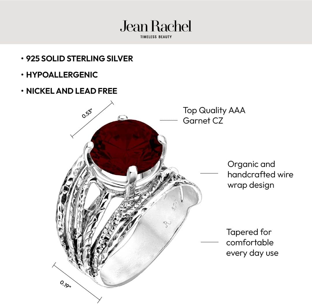JEAN RACHEL JEWELRY 925 Sterling Silver Ring - Wrap Vintage Design with Prong Set Round Cubic Zirconia - Hypoallergenic, Lead & Nickel Free - Artisan Handcrafted Statement Rings for Women