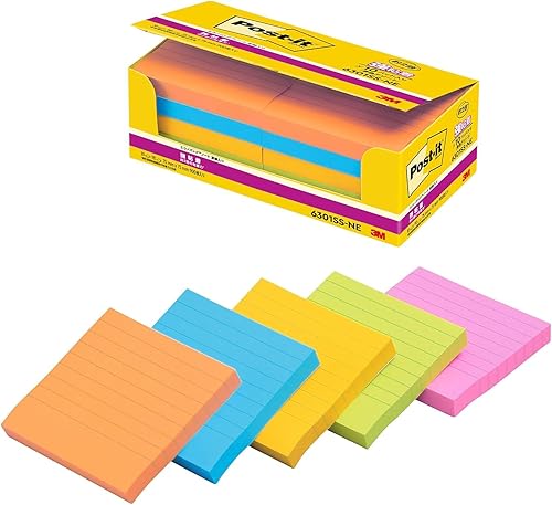 Post-it strong adhesive line notebook 75x75mm 90 sheets x10 or fluorescent 6301SS-NE