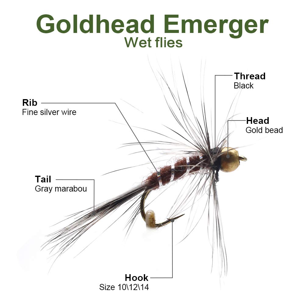 YZD Kit de mouches pour pêche à la mouche - Top 10 mouches à tête d'acier