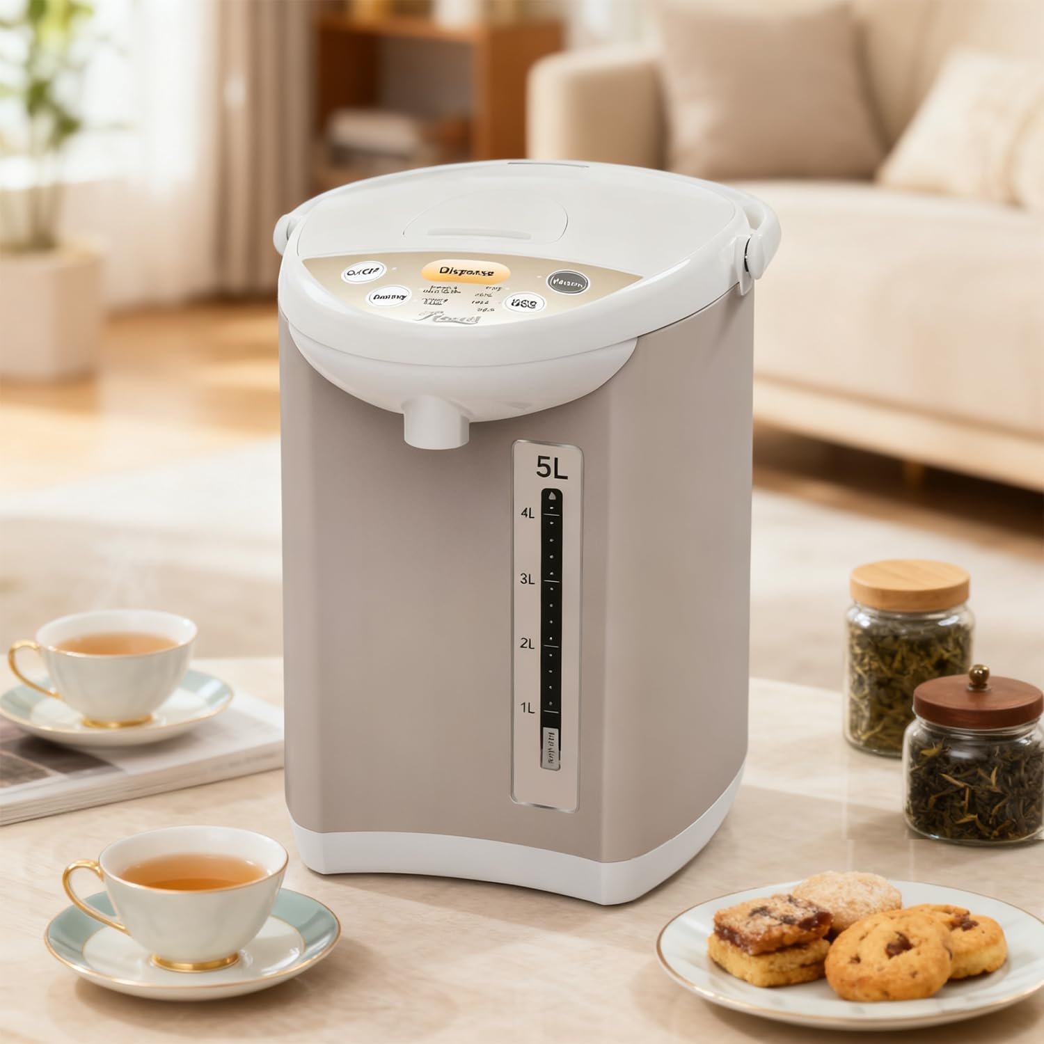 Rosewill Electric Water Boiler and Warmer - 5L/5.3 Qt Stainless Steel Hot Water Dispenser w/Rotating Base, Keep Warm Temperature Set, Auto Shut Off, Safety Lock, Instant Heating for Coffee & Tea