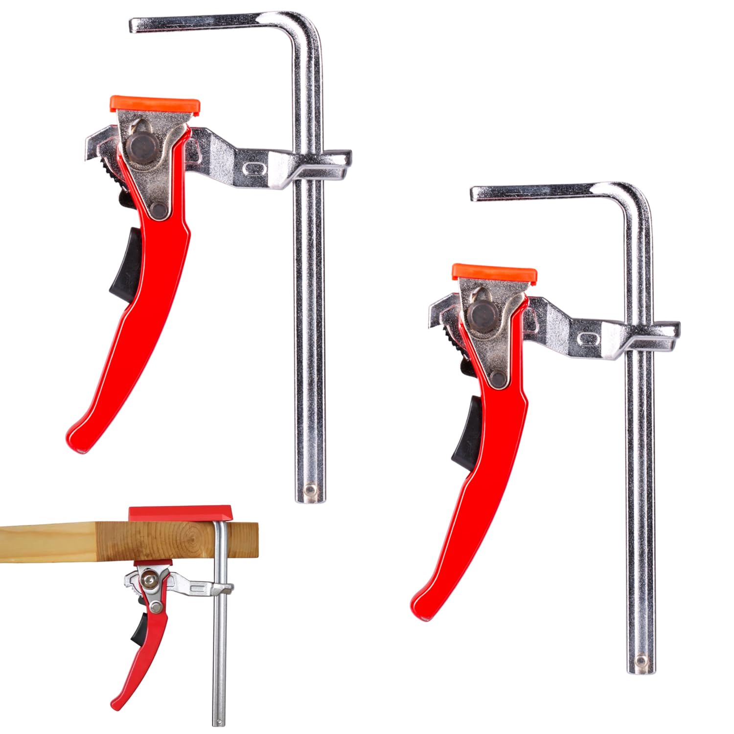 Set di morsetti per tavolo a cricchetto, 2 pezzi, 60 – 160 mm, leva a sgancio rapido, per tavolo MFT e sistema di guide
