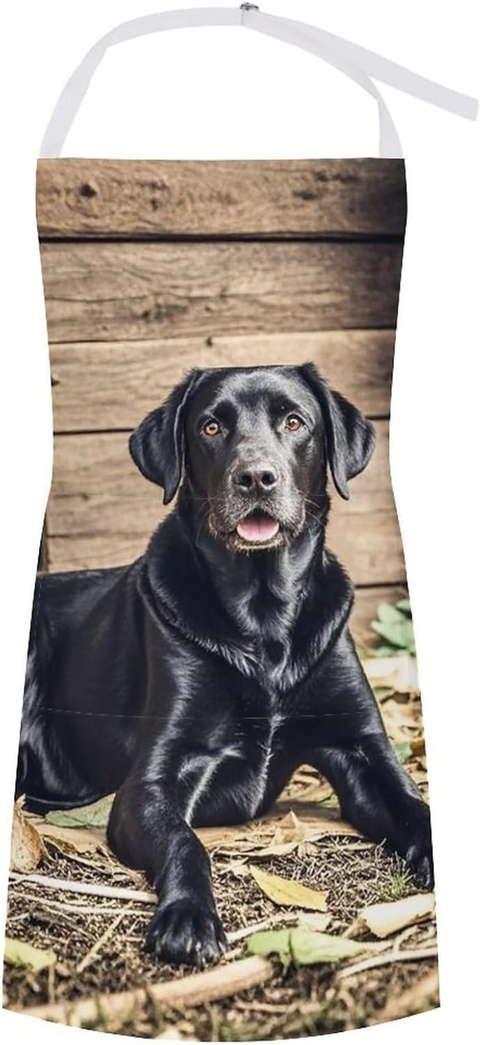 Black Labrador Apron for Cooking Kitchen Chef Aprons with Pockets Unisex Professional Adjustable Bib Aprons Restaurant Waterdrop Resistant Apron for Men Women Waiter
