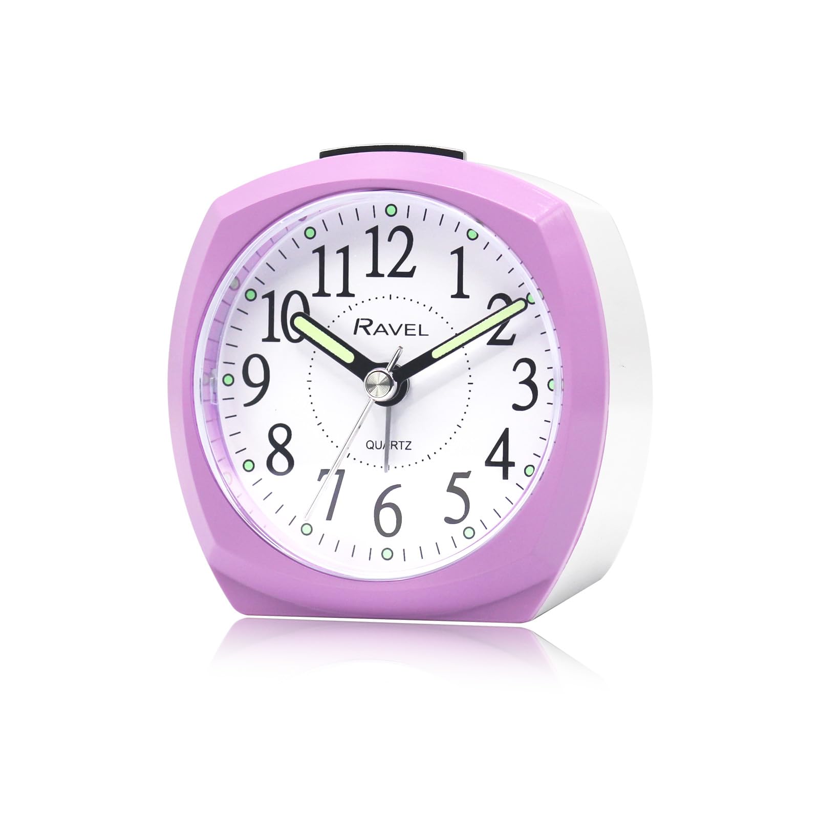 Ravel White / Purple - Midsize Small Two Toned Pastille Alarm Clock With Snooze And Light - Analogue Quartz - Rc047.7 - White/Purple