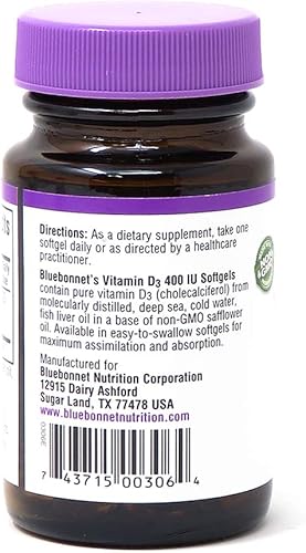 Miniatura 7 de Vitamina D 400 IU (100, 250 SoftGels) Bluebonnet, 743715003064, 1