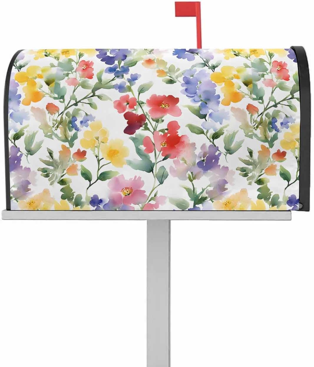 Spring Flower Mailbox Covers Magnetic Standard Size, Abstract Gradient Blue Purple Red Green Decorative Post Letter Numbers Box Wrap Decoration Covers Small Accessories for Garden Yard Outdoor Décor