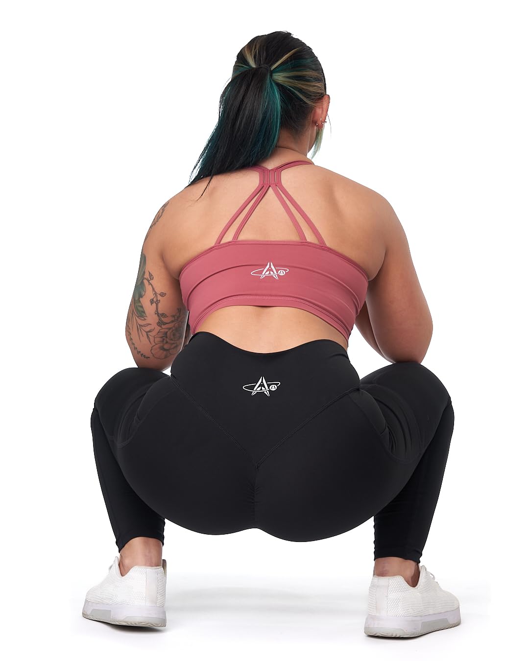 Pantalones de yoga de cintura alta con bolsillos laterales, leggings de entrenamiento para correr, trasero fruncido, corte frontal en V, levantamiento de glúteos, longitud completa para mujer
