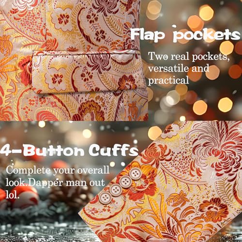 Image of Barry.Wang Mens Flowers Blazer Suit Jacket Floral Jacquard Notched Lapel Tuxedo Casual Sport Coat Disco Prom Wedding Party