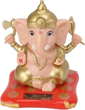 Indian Ganesha Idol Figurine, Ganesha Elephant God Statues Exquisite Design Wealth Solar Powered for Home for Office Fleshcolor