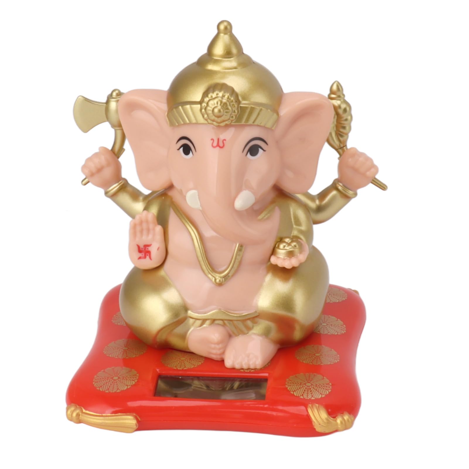 Ganesha Elephant God Statue 10 X 11 X 9cm ABS Solar Powered Elephant God Sculptures with 3 Detachable Handheld Decors, Indian Ganesha Idol Figurine for Temple(Flesh Color)