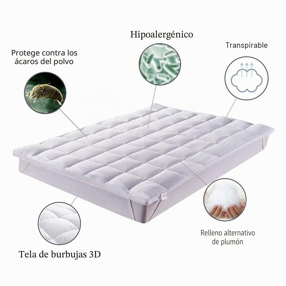 Bedecor 3D Massage Bubbles Topper 160x200cm, Sobrecolchon de Microfibra con 600GSM Poliester, Muy Comodo, Acogedor, Suave y Lavable a Maquina