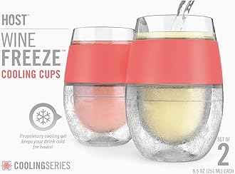 Host Wine Freeze Cup Set of 2 - Plastic Double Wall Insulated Wine Cooling Freezable Drink Vacuum Cup with Freezing Gel, Wine Glasses for Red and White Wine, 8.5 oz Coral