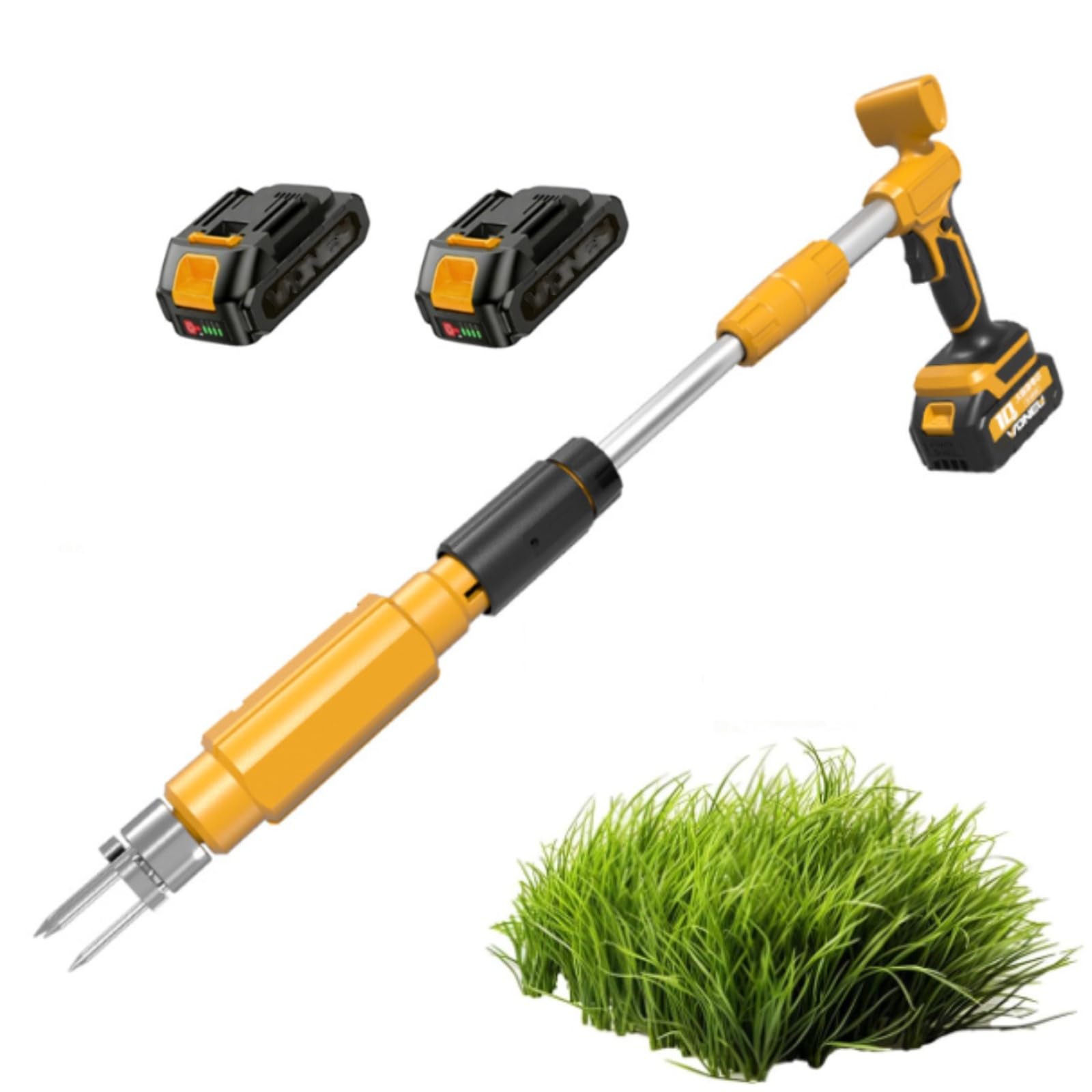 Désherbant sans fil avec manche télescopique réglable en aluminium et 2 batteries, griffes triangulaires haute dureté pour un jardinage efficace, léger et durable