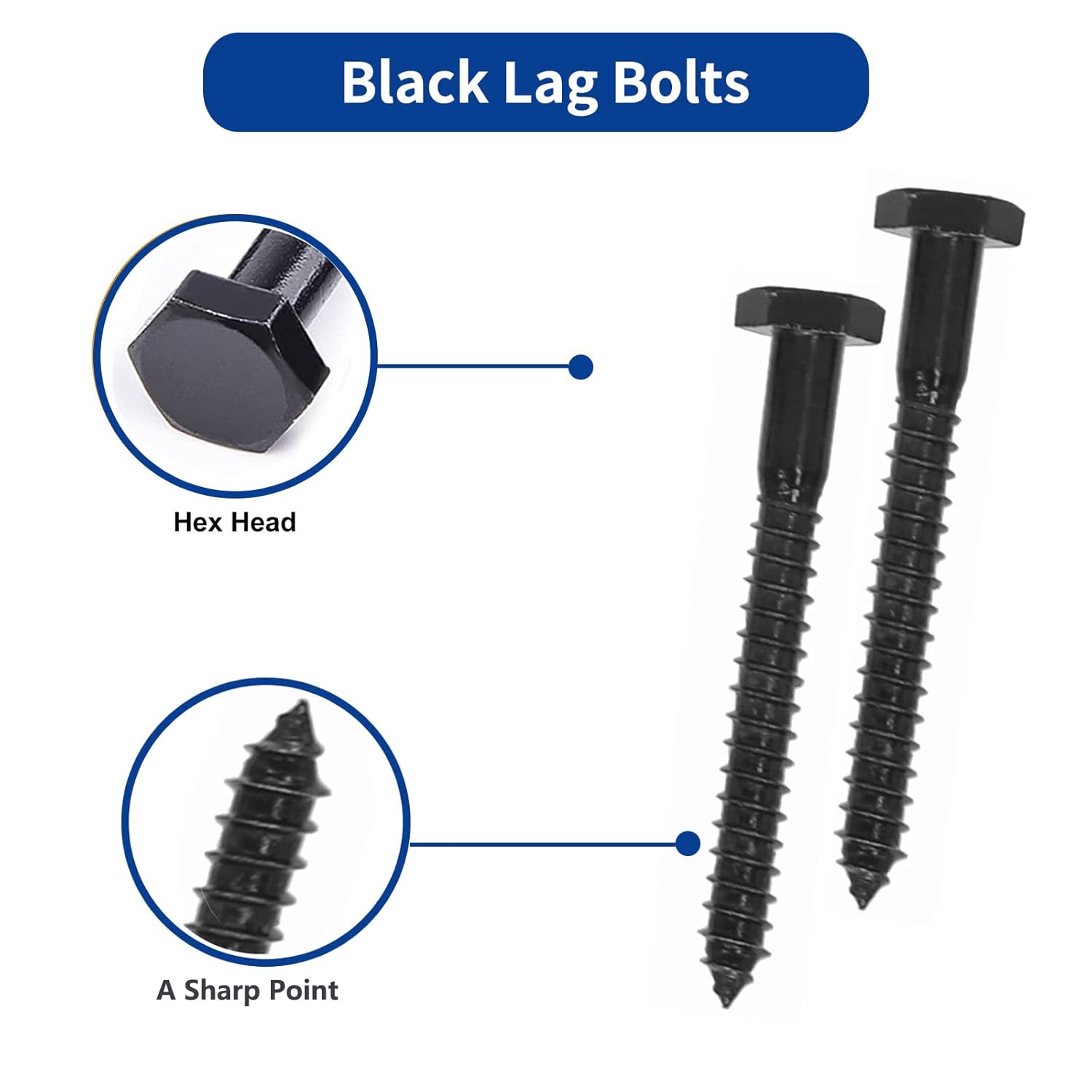 1/4 Hex Lag Bolts 1" 1-1/2" 2" 2-1/2" 3", JROUTH 155PCS Black Oxidized, Hex Lag Screws Heavy Duty Wood Screws Washers Assortment kit Stainless Steel 18-8 (304): Industrial & Scientific