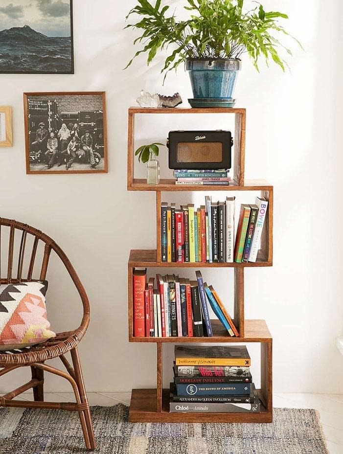Image of HITHOS Solid Sheesham Wood Book Shelf | 4-Tier Wooden Open Bookcase with Display Rack for Home and Office | Multipurpose Storage Organizer Shelf (Natural Finish)