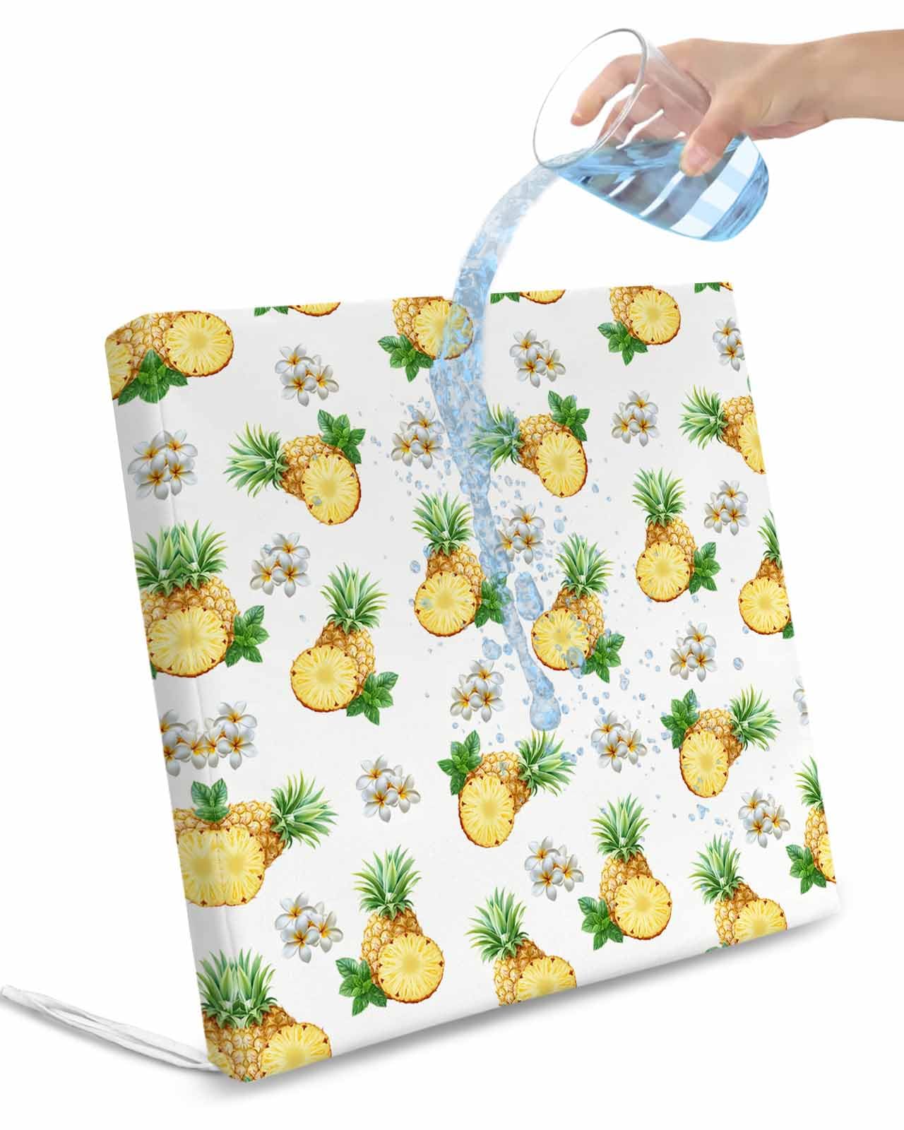 2 Pack Summer Pineapple Waterproof Cushion Covers with Ties, Outdoor Patio Chaise Lounge Chair Seat Cushion Slip Covers Replacement(Only Cover) Modern Tropical Fruit Watercolor 20