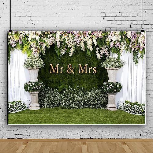 OFILA Wedding Arch Flower Backdrop 10x8ft Mr to Mrs Engagement Background Wedding Bride and Groom Ceremony Anniversary Photography Backdrop Bridal Shower Photo Booth Background by OFILA - Used condition - Image 2