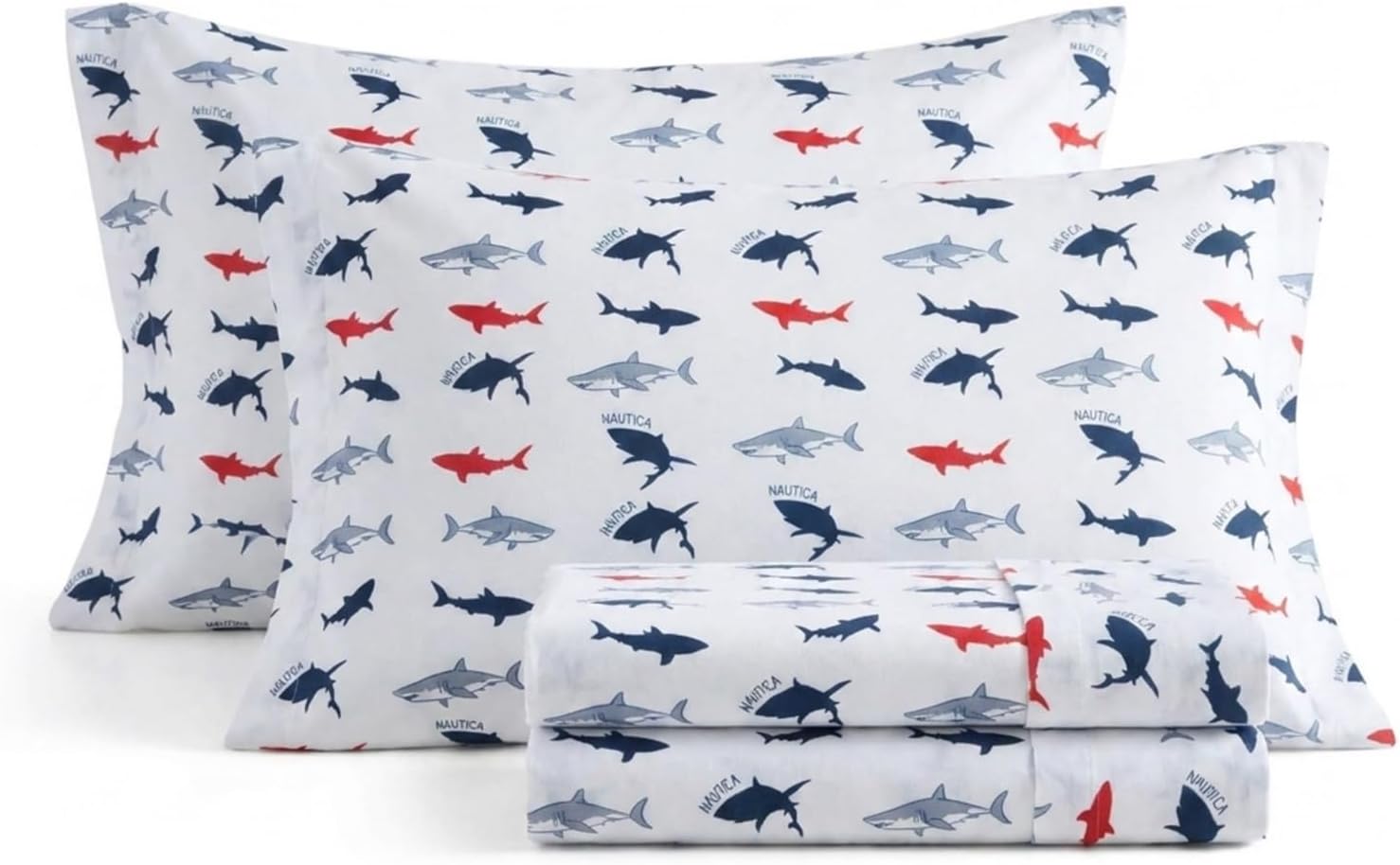 Nautica Kids - Twin Sheet Set, Ultra-Soft Microfiber Bedding with Fully Elastic Fitted Sheet, Coastal Kids Bed Set with Pillowcase, Easy Care Bedding (Branson Sharks)