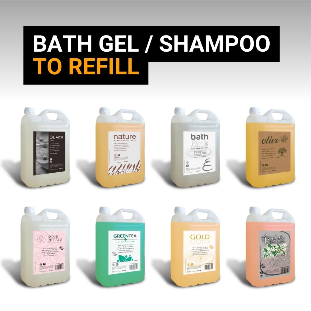 GPQ - Gel/Shampooing 2en1 BLACK Line 5 ltr. | 2 Bidons | 90% Natural Origin | Recharge doseur avec Après-shampooing sans Parabènes | Hôtel, B&B, Gîte Rural, Camping, Croisière, Gym... | Fabriqué l’UE