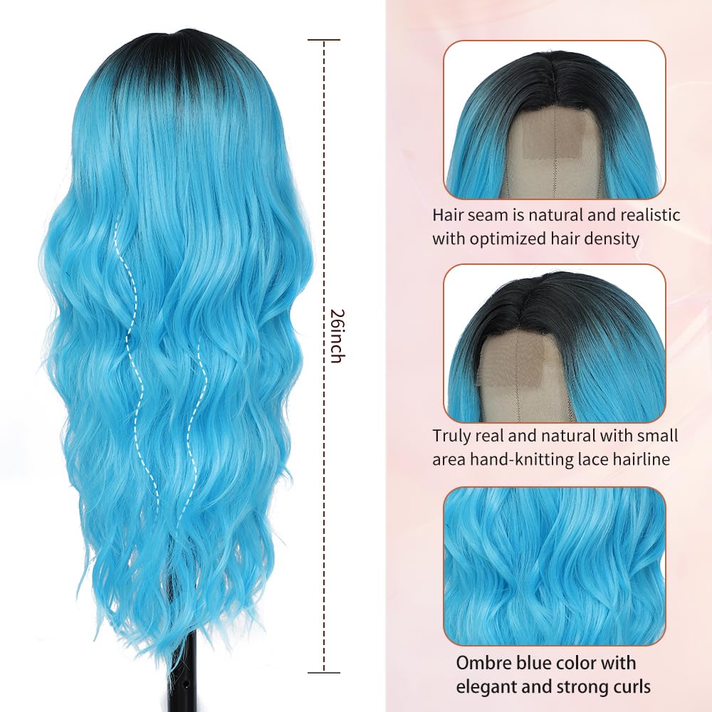 Amazon.com: HMHIFI Long Blue Wig for Women 26Inch Wavy Curly 
