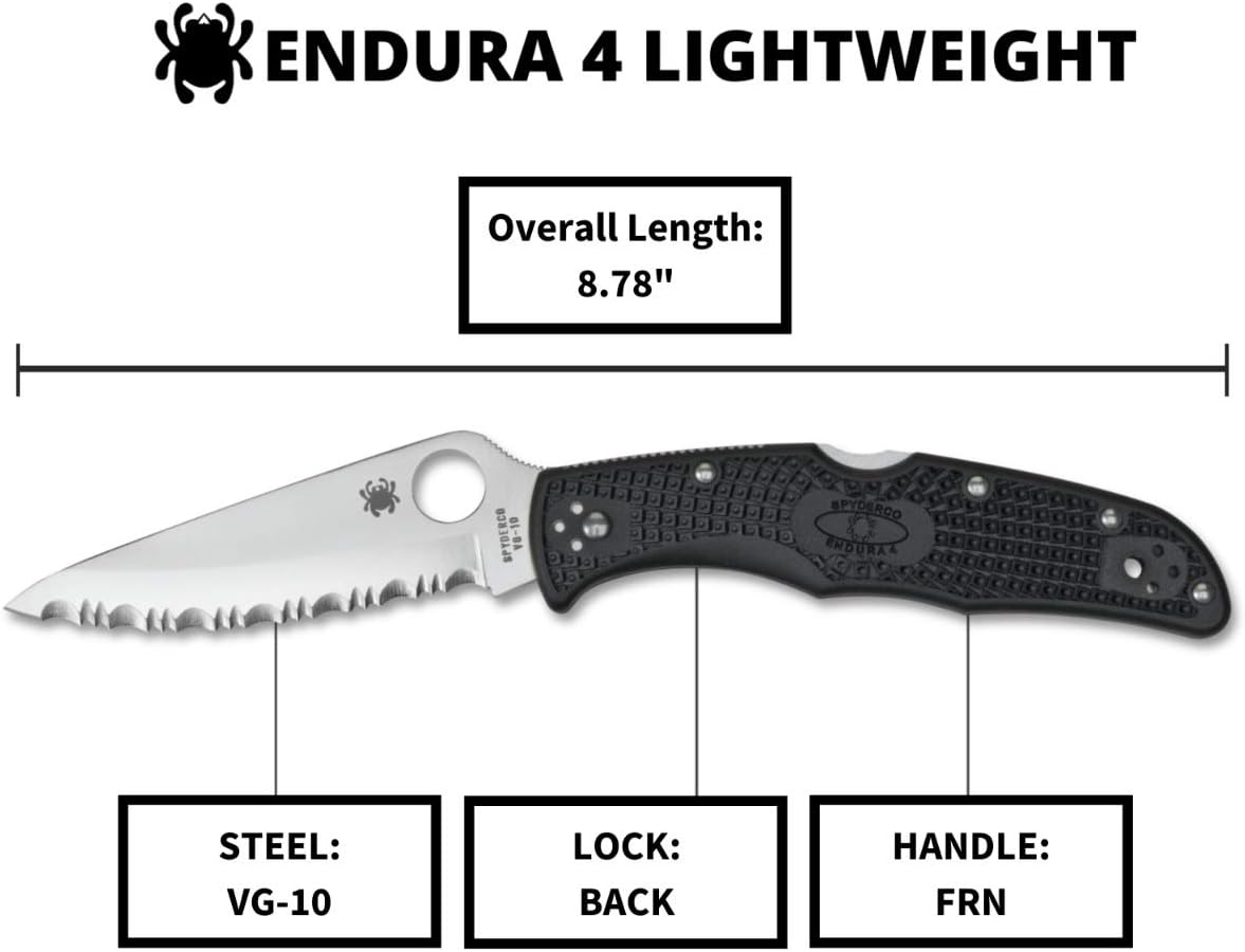 Spyderco Endura 4 Lightweight Folding Pocket Knife with 3.8" VG-10 Steel Blade and FRN Handle - EDC Knife for Men and Women, Perfect for Hunting, Tactical, Camping, Survival - SpyderEdge - C10SBK