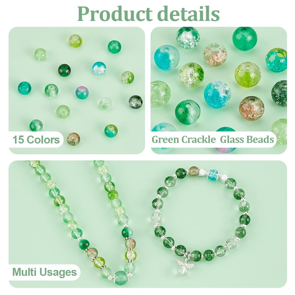 PH PandaHall Grüne Glasperlen-Set – 750 Stück, 6 Mm, 15 Farbtöne, Bastelperlen Für Schmuck & Deko