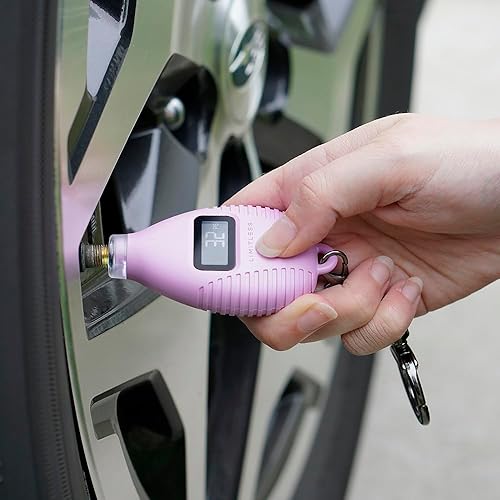 Miniatura 5 de Medidor digital de neumáticos parlante con pantalla digital LCD retroiluminada, lectura PSI de voz audible, luz LED y gancho para llavero (lila)