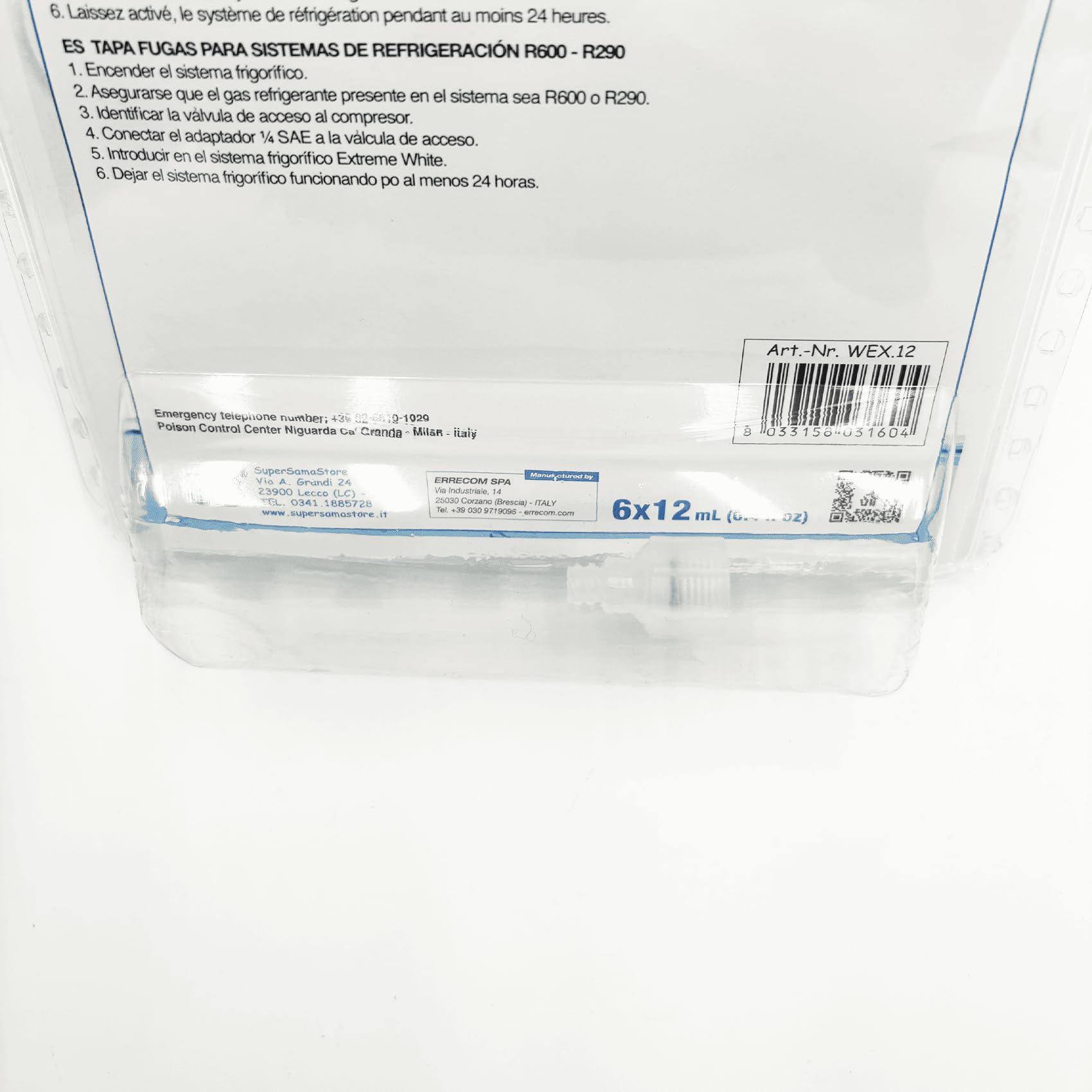 3S SuperSamaStore Extreme White Autosigillante Turafalle per Refrigerante | Sigillante Perdite Gas R600A e R290 di Circuiti Frigo Fino a 24000 Btu, Ripara Micro Perdite 0.05 mm, 6 Cartucce da 12 Ml