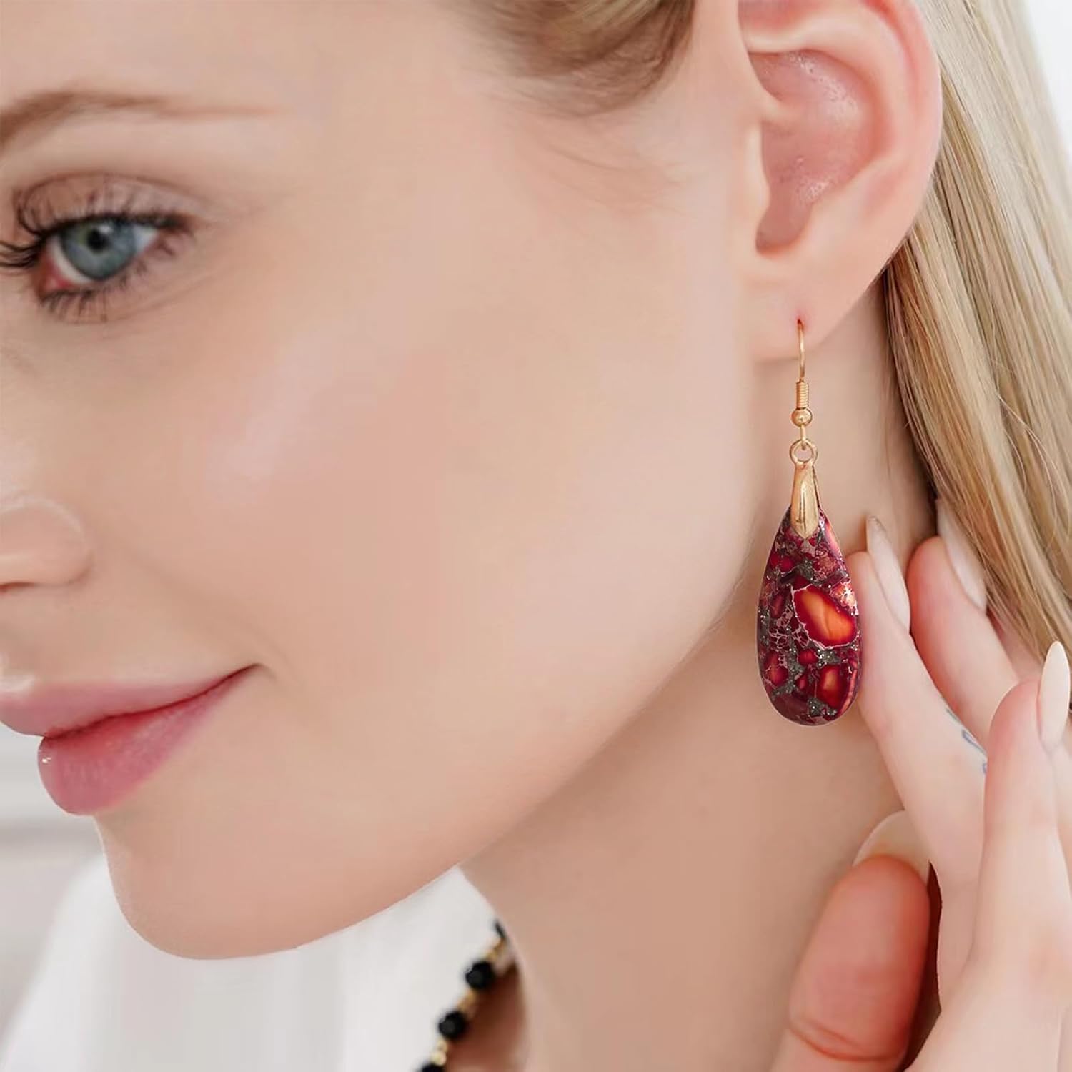 Stone Drop Earrings for Women Earrings Teardrop Jasper Stone Dangle Earrings - Image 3